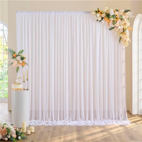 10x10ft White Sheer Tulle Backdrop Curtains for Parties Wedding, 2 Panels 5x10ft - Picture 4 of 6
